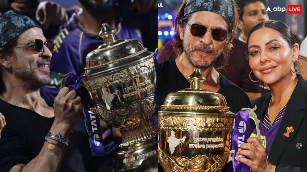 ipl-2024-में-केकेआर-की-जीत-पर-खुशी-से-झूमे-srk,-ट्रॉफी-थामे-पत्नी-गौरी-संग-रिक्रिएट-किया-10-साल-पुराना-वाला-पोज